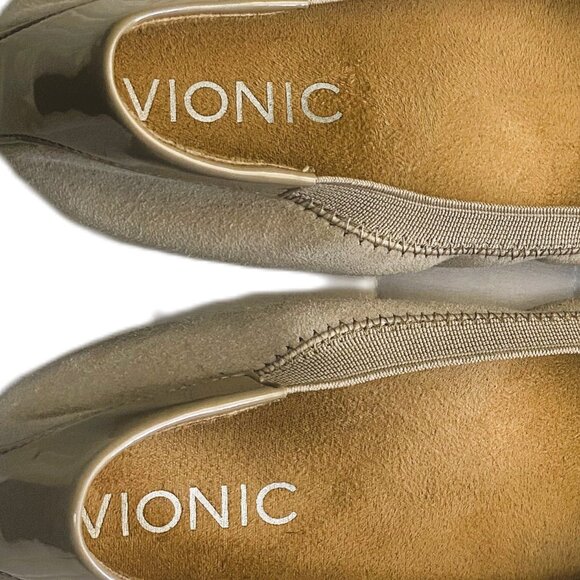 Vionic Neva Patent Leather Suede Ballet Flats Buckle Taupe | Size 6 - Women's - Picture 7 of 7